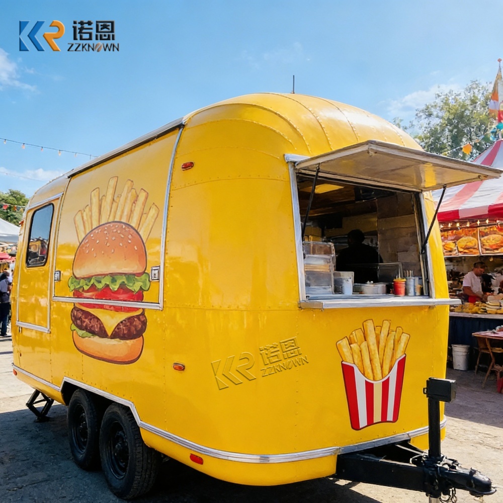Food Snacks Business - รถขายอาหารเคลื่อนที่กลางแจ้ง พร้อมเคาน์เตอร์สแตนเลส รถพ่วงขายขนมสำหรับธุรกิจเริ่มต้น ครัวเคลื่อนที่