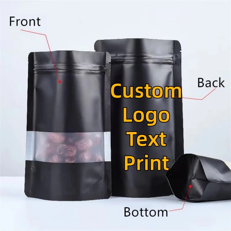 Food Snacks That Are Black - 100PCS Stand-up Matte สีดําอลูมิเนียมฟอยล์หน้าต่าง Ziplock ถุงบรรจุภัณฑ์